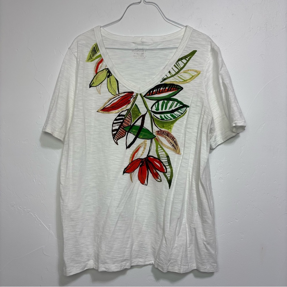 Chico's The Ultimate Tee Size 2 / Large Cotton Modal T Shirt Short Sleeve V Neck